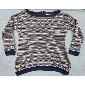 Poetry Knitted Jumper Striped Sweater Blue Tan US S Women's 3/4 Sleeve Zip Back